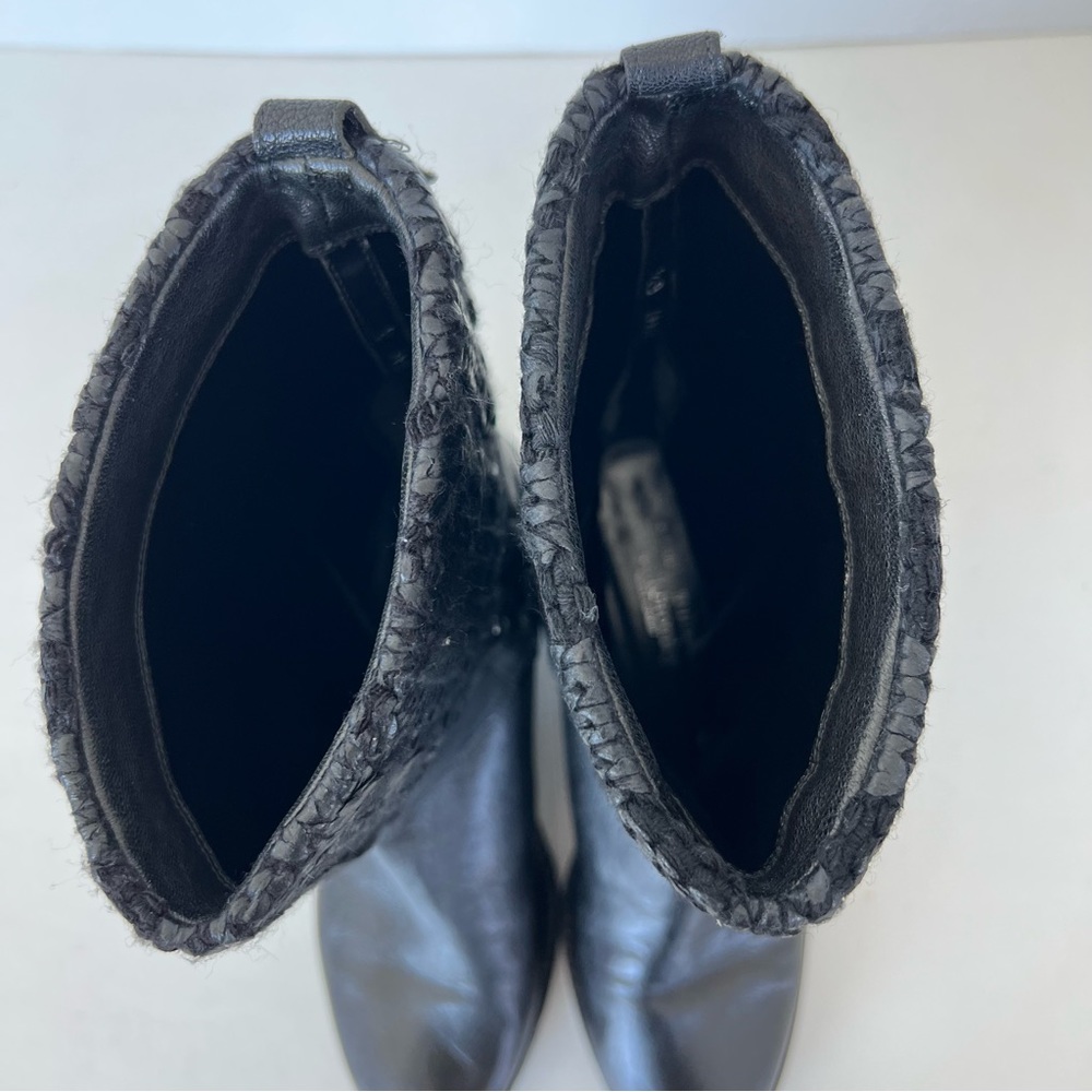 ♦️SOLD♦️STUART WEITZMAN Charcoal Black Leather Coated Knit Moto Mid Calf Boots - Picture 7 of 15